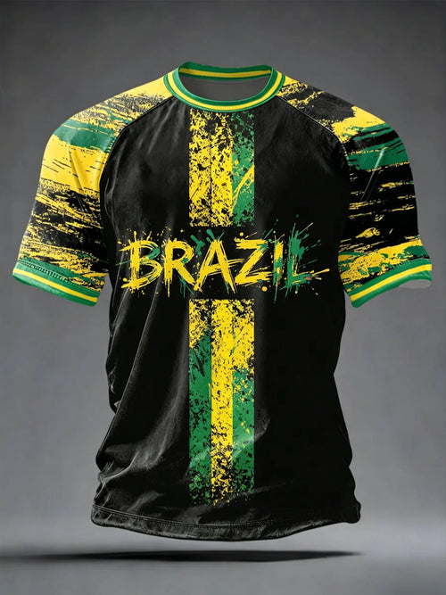 🇧🇷 Brazil Football T-Shirt 2026 | 3D Print Crew Neck Tee | Men's Samba Style World Cup Jersey