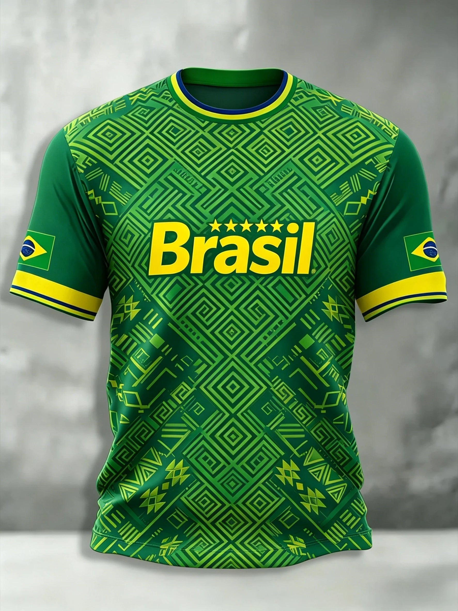 🇧🇷 Brazil Football T-Shirt 2026 | 3D Print Crew Neck Tee | Men's Samba Style World Cup Jersey