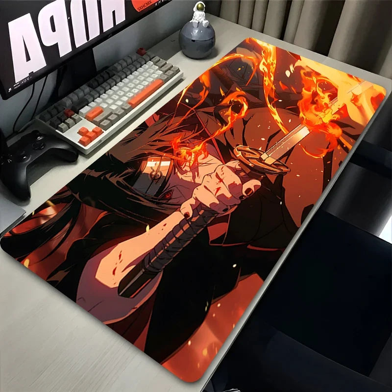 Anime Black & White XL Mouse Pad – Extended Rubber Gaming Desk Mat - Side View | Kamigami