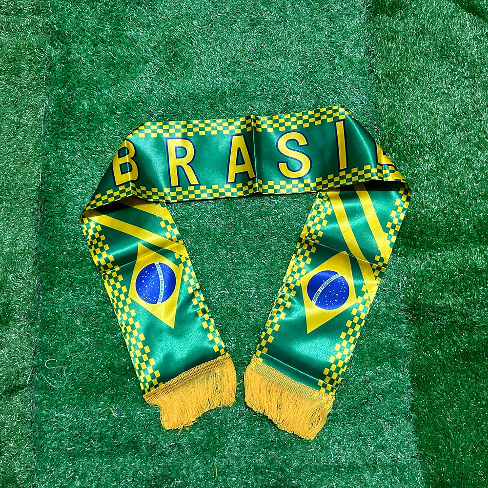 🇧🇷 Brazil Football Scarf Flag 14x130cm | Double-Printed Satin Banner | World Cup 2026 Fan Essential